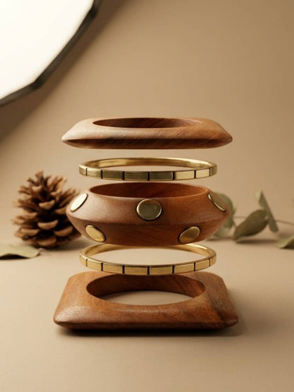 Gold-Tone Wooden Bangles Set of 5