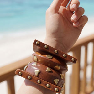 Gold-Studded Wooden Bangles Set of 4