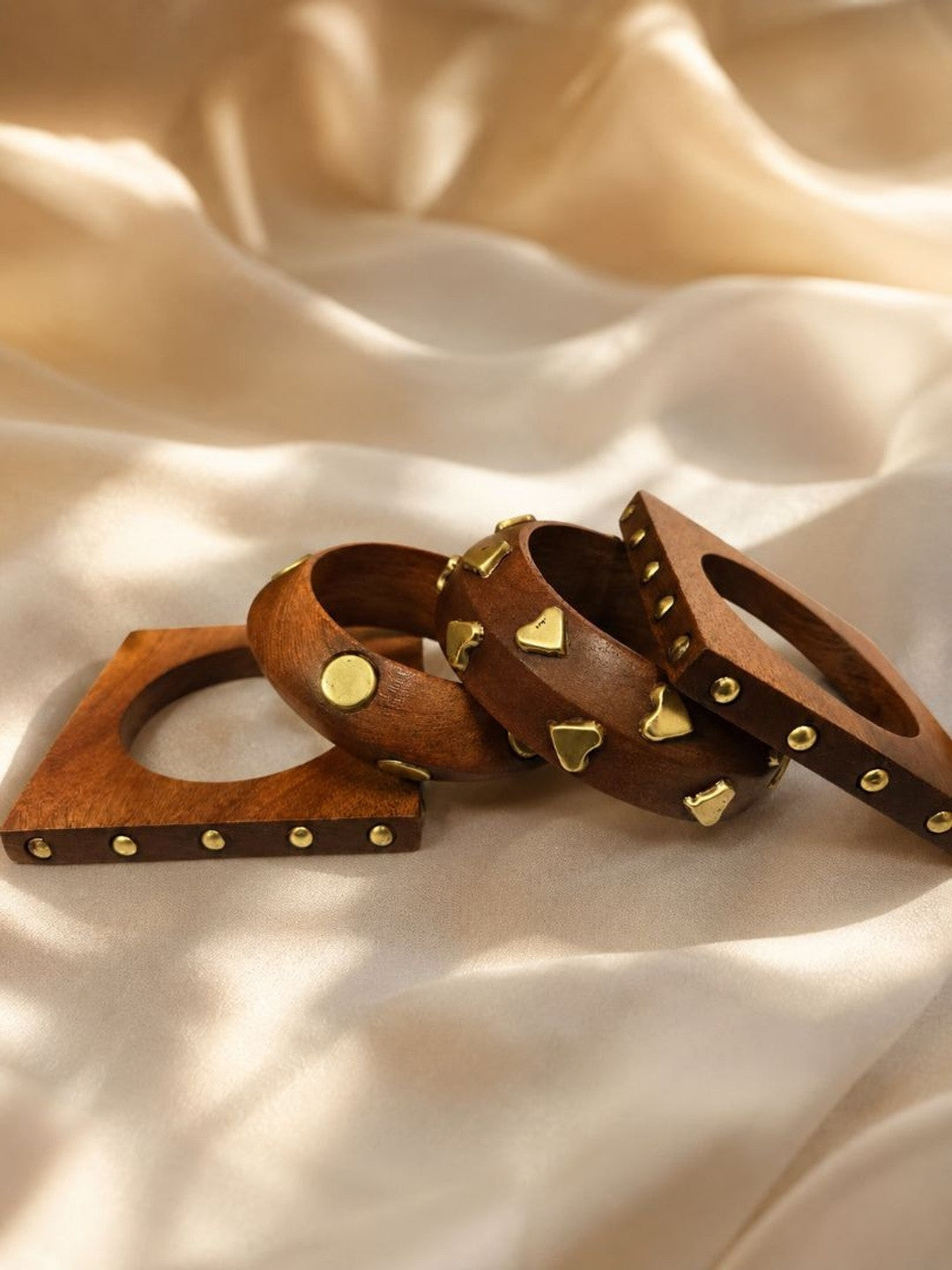 Gold-Studded Wooden Bangles Set of 4