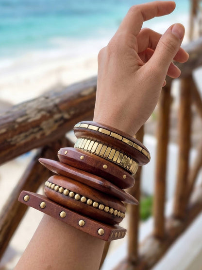 Brass-Inlay Wooden Bangles for Women Set of 6