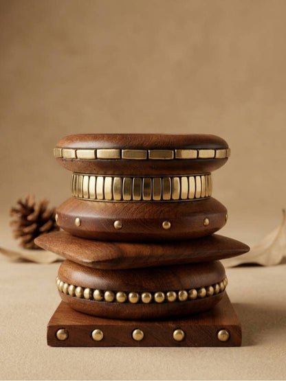 Brass-Inlay Wooden Bangles for Women Set of 6