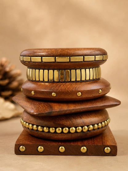 Brass-Inlay Wooden Bangles for Women Set of 6