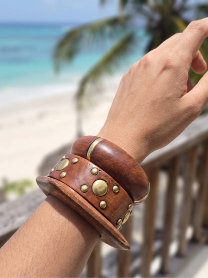 Brass-Studded Wooden Bangles Set of 3