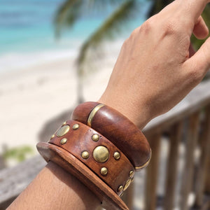 Brass-Studded Wooden Bangles Set of 3