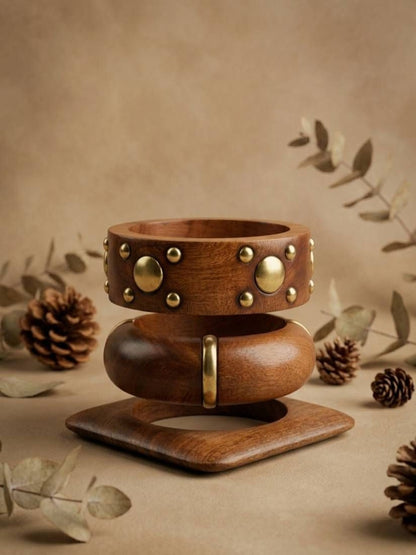 Brass-Studded Wooden Bangles Set of 3