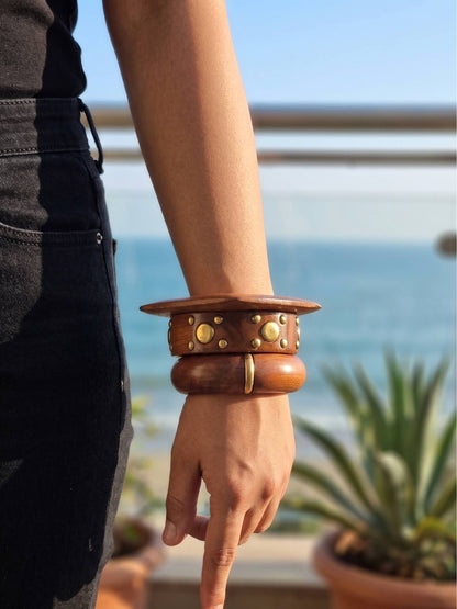 Brass-Studded Wooden Bangles Set of 3