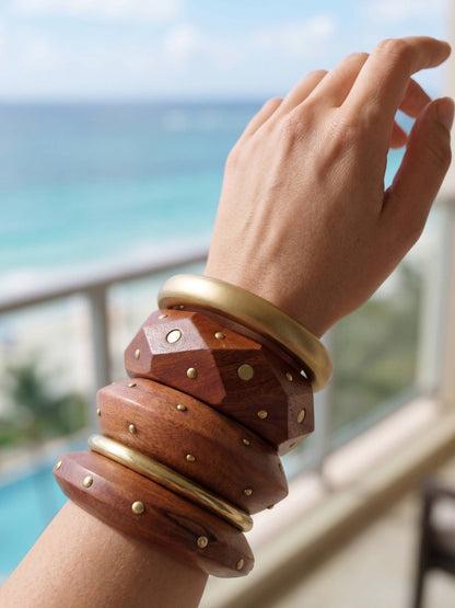 Brass-Studded Wooden Bangles Set of 5