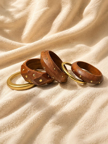 Brass-Studded Wooden Bangles Set of 5
