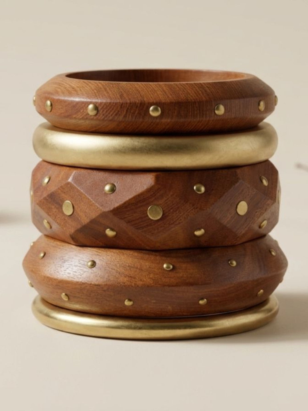 Brass-Studded Wooden Bangles Set of 5