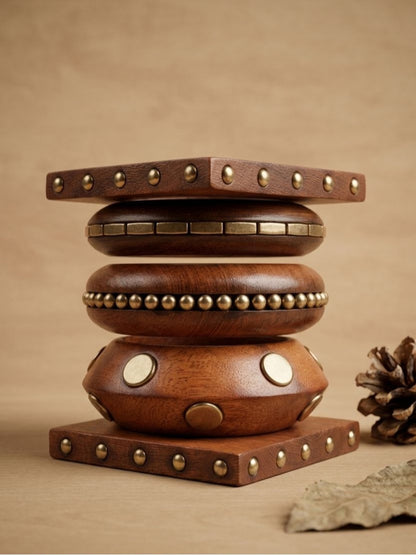 Brass-Studded Wooden Bangles Set of 5