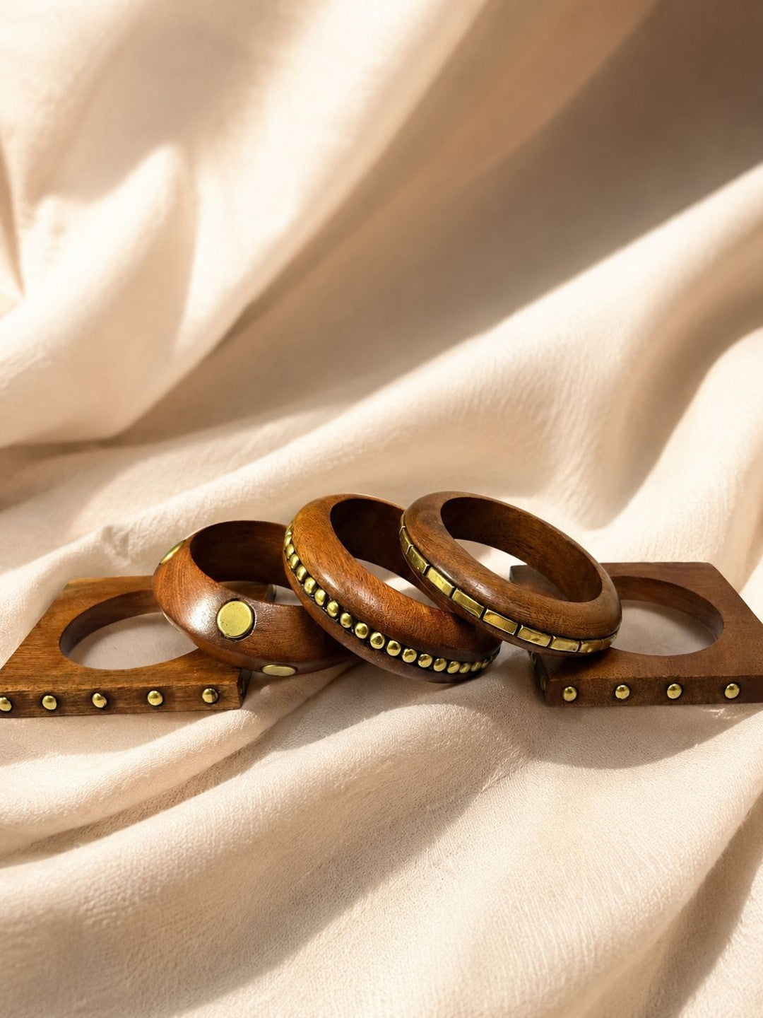 Brass-Studded Wooden Bangles Set of 5