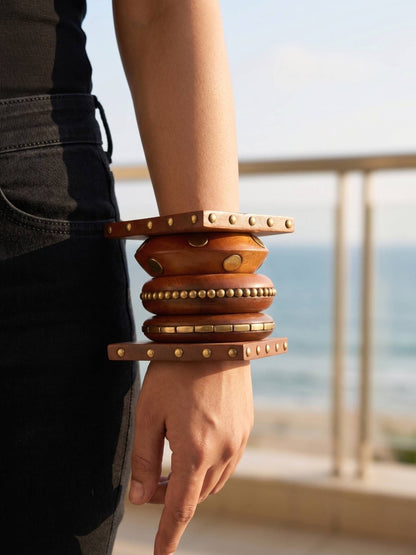 Brass-Studded Wooden Bangles Set of 5