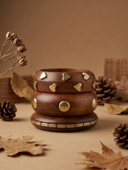 Brass-Studded Wooden Bangles Set of 3