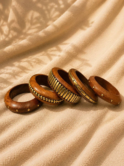 Brass-Finish Wooden Bangles Set of 5