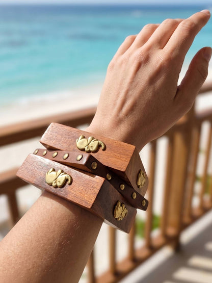 Brass Elephant Wooden Bangles Set of 3