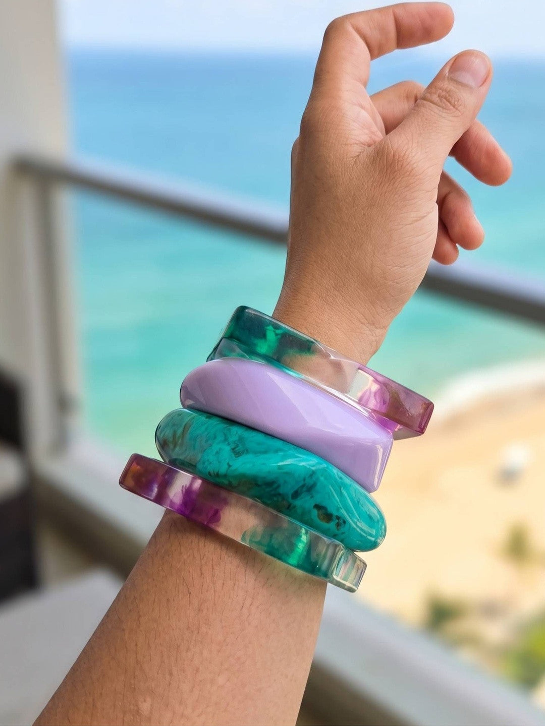 Marble Resin Bangles for Women Set of 4