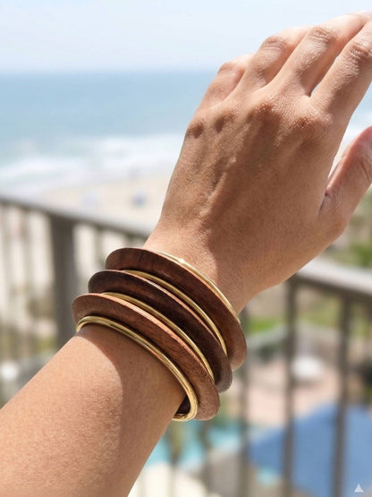Wood & Gold-Tone Brass Bangle Set of 6