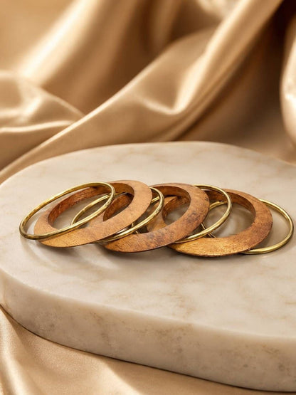 Wood & Gold-Tone Brass Bangle Set of 6