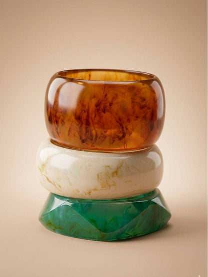 Marble-Finish Resin Bangle Set of 3
