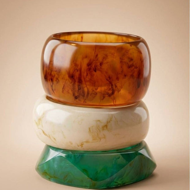Marble-Finish Resin Bangle Set of 3