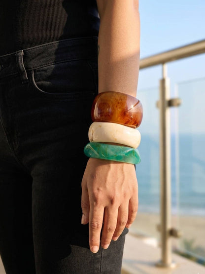 Marble-Finish Resin Bangle Set of 3