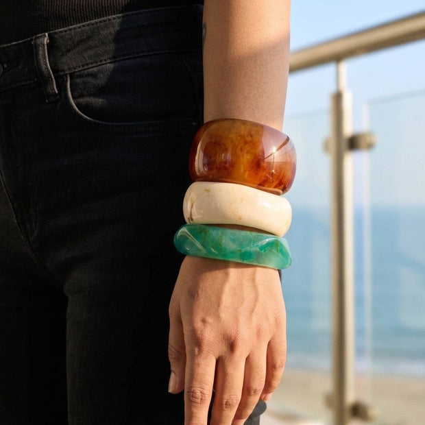Marble-Finish Resin Bangle Set of 3
