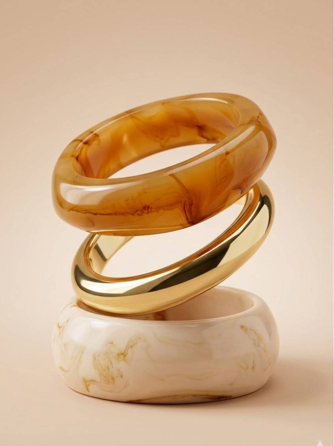 Marble Resin & Gold-Finish Brass Bangles Set of 3