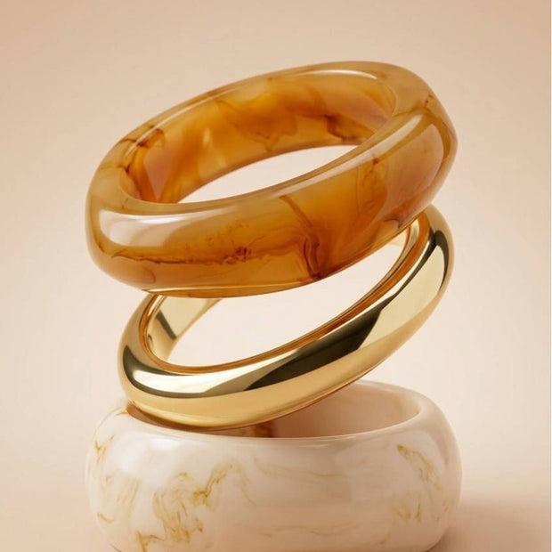 Marble Resin & Gold-Finish Brass Bangles Set of 3