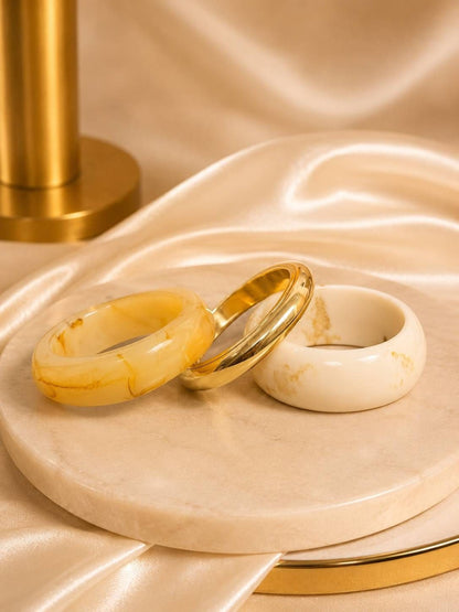 Marble Resin & Gold-Finish Brass Bangles Set of 3