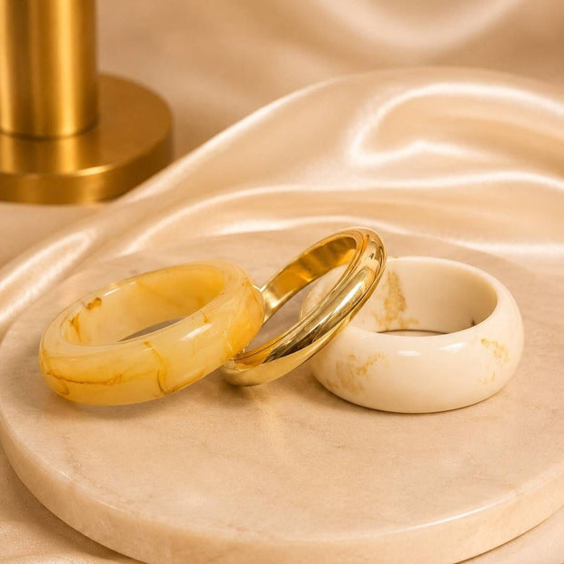 Marble Resin & Gold-Finish Brass Bangles Set of 3