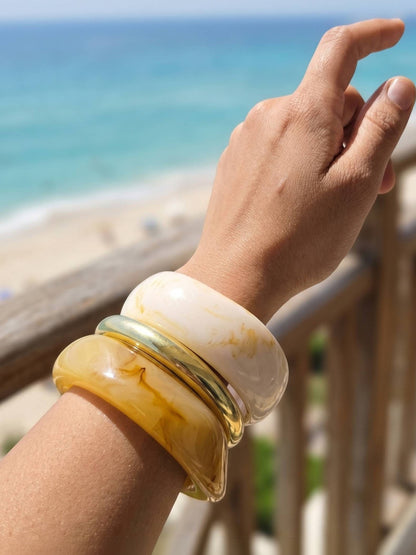 Marble Resin & Gold-Finish Brass Bangles Set of 3