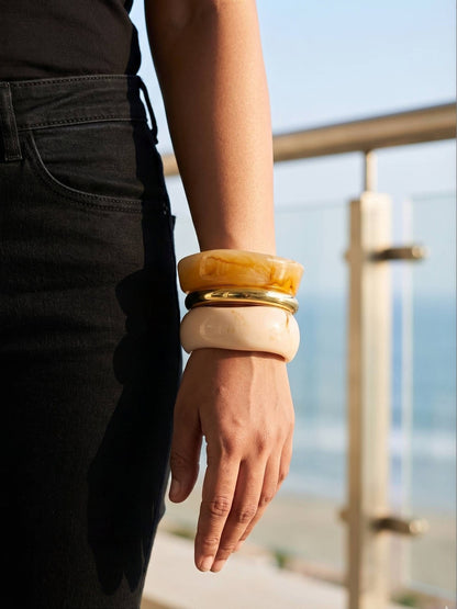 Marble Resin & Gold-Finish Brass Bangles Set of 3