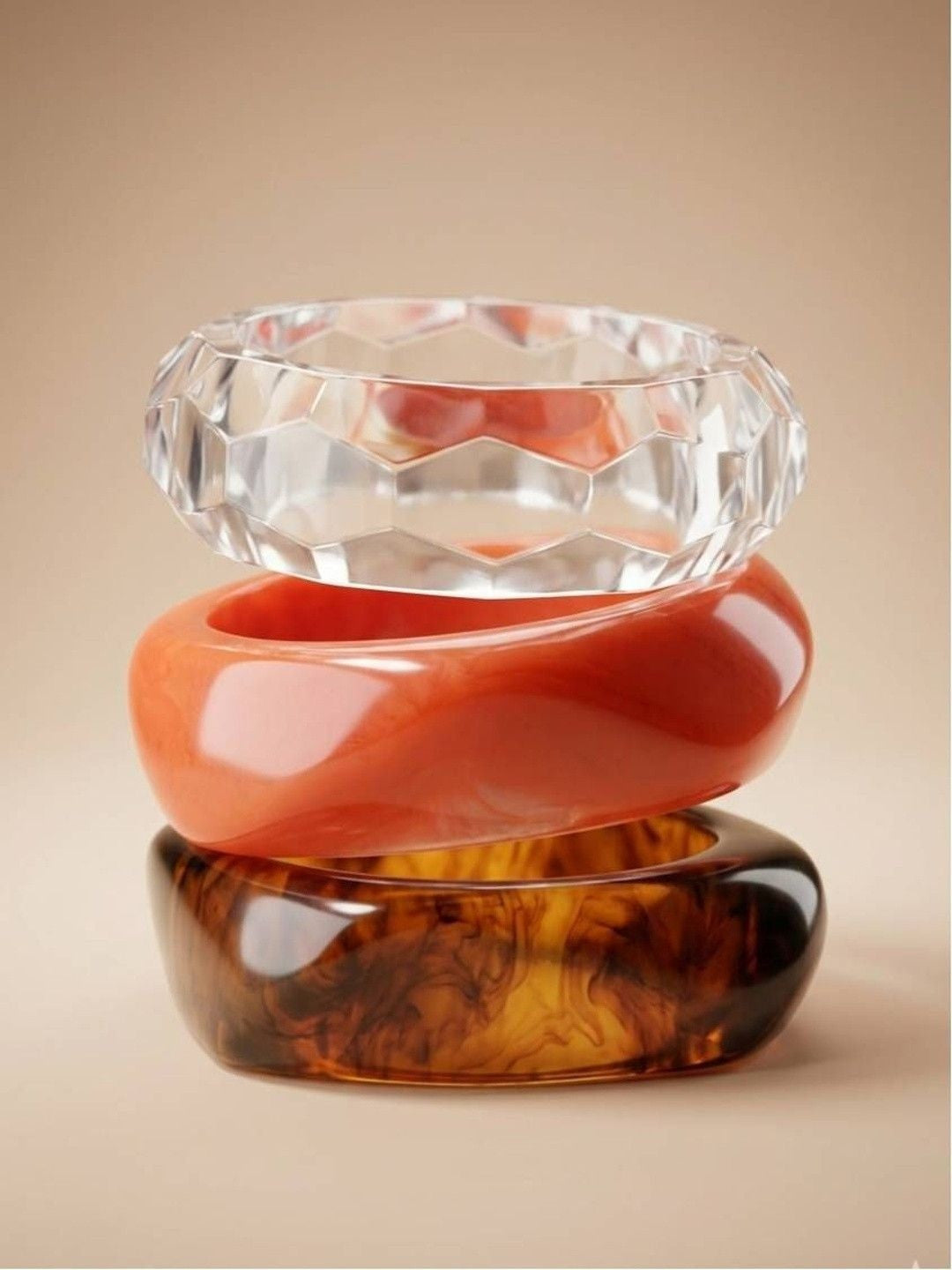 Clear & Resin Chunky Bangles Set of 3