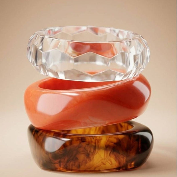 Clear & Resin Chunky Bangles Set of 3
