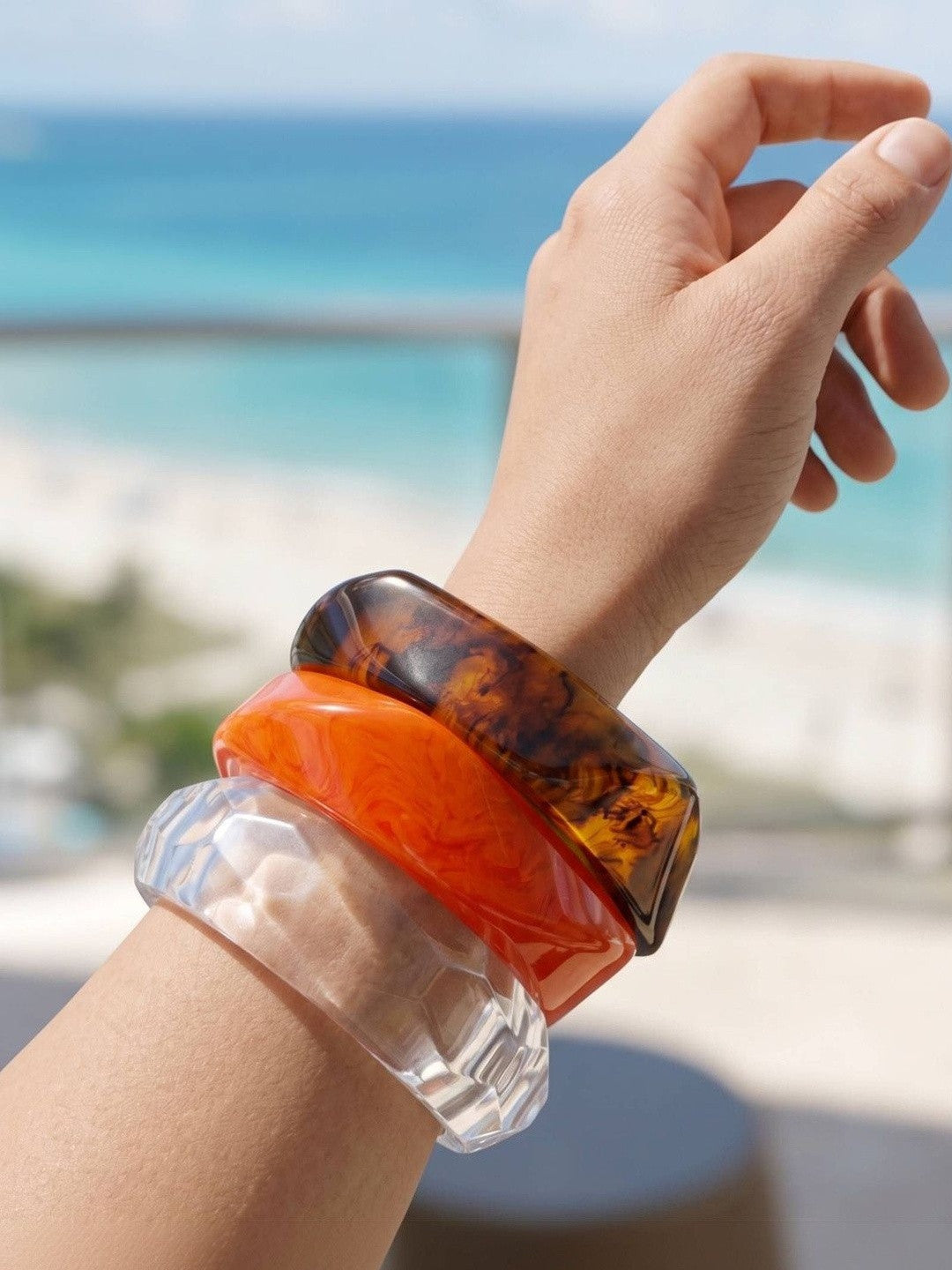 Clear & Resin Chunky Bangles Set of 3