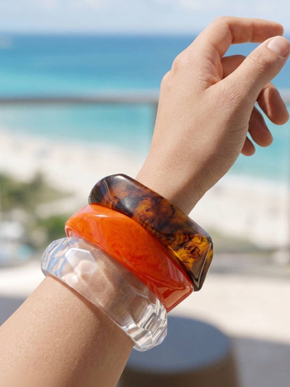 Clear & Resin Chunky Bangles Set of 3