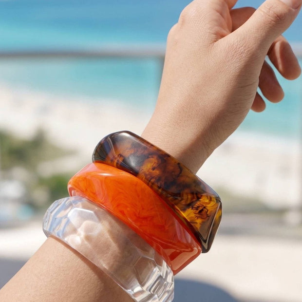 Clear & Resin Chunky Bangles Set of 3