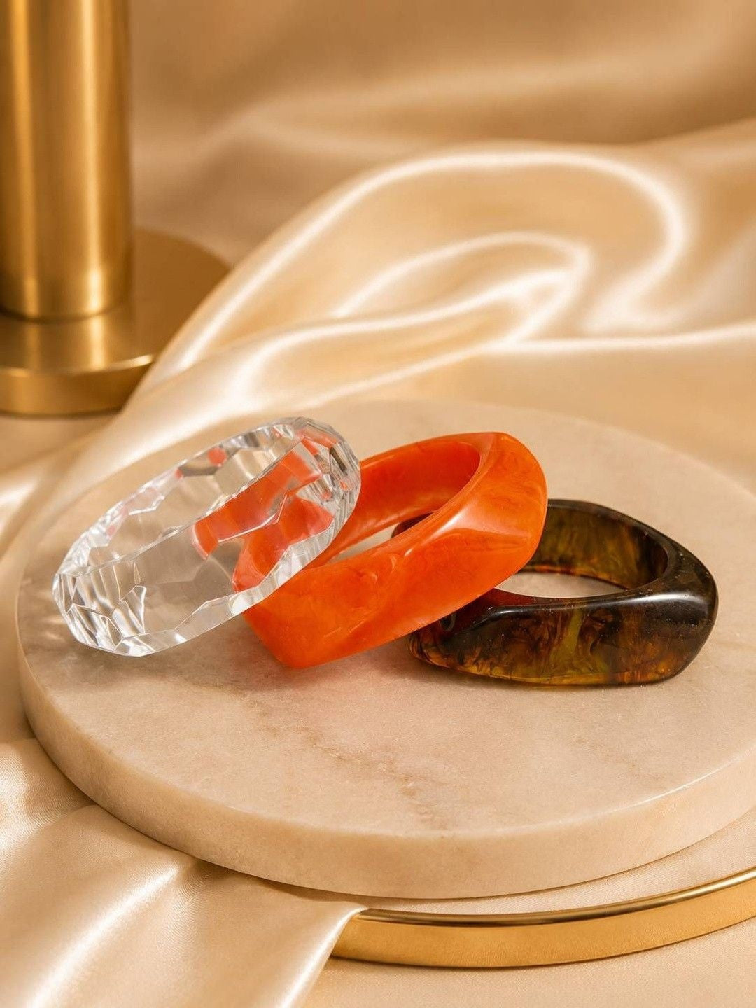 Clear & Resin Chunky Bangles Set of 3