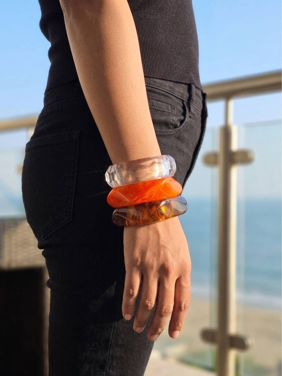 Clear & Resin Chunky Bangles Set of 3