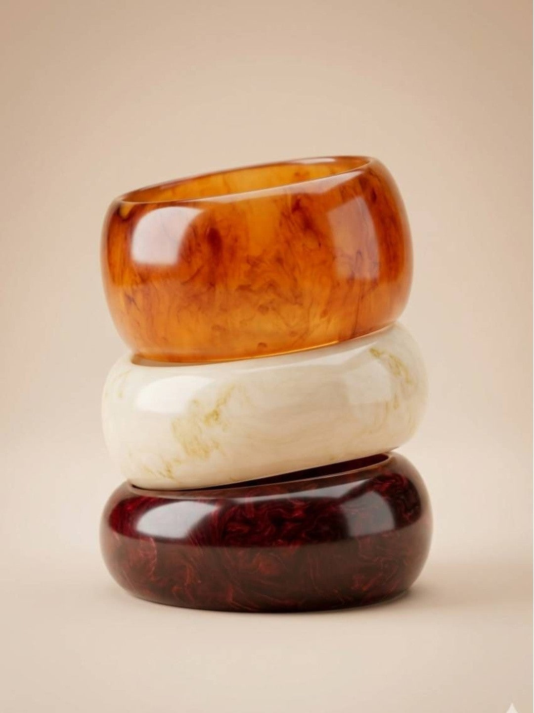 Marble-Finish Resin Chunky Bangles Set of 3