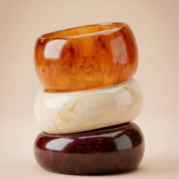 Marble-Finish Resin Chunky Bangles Set of 3