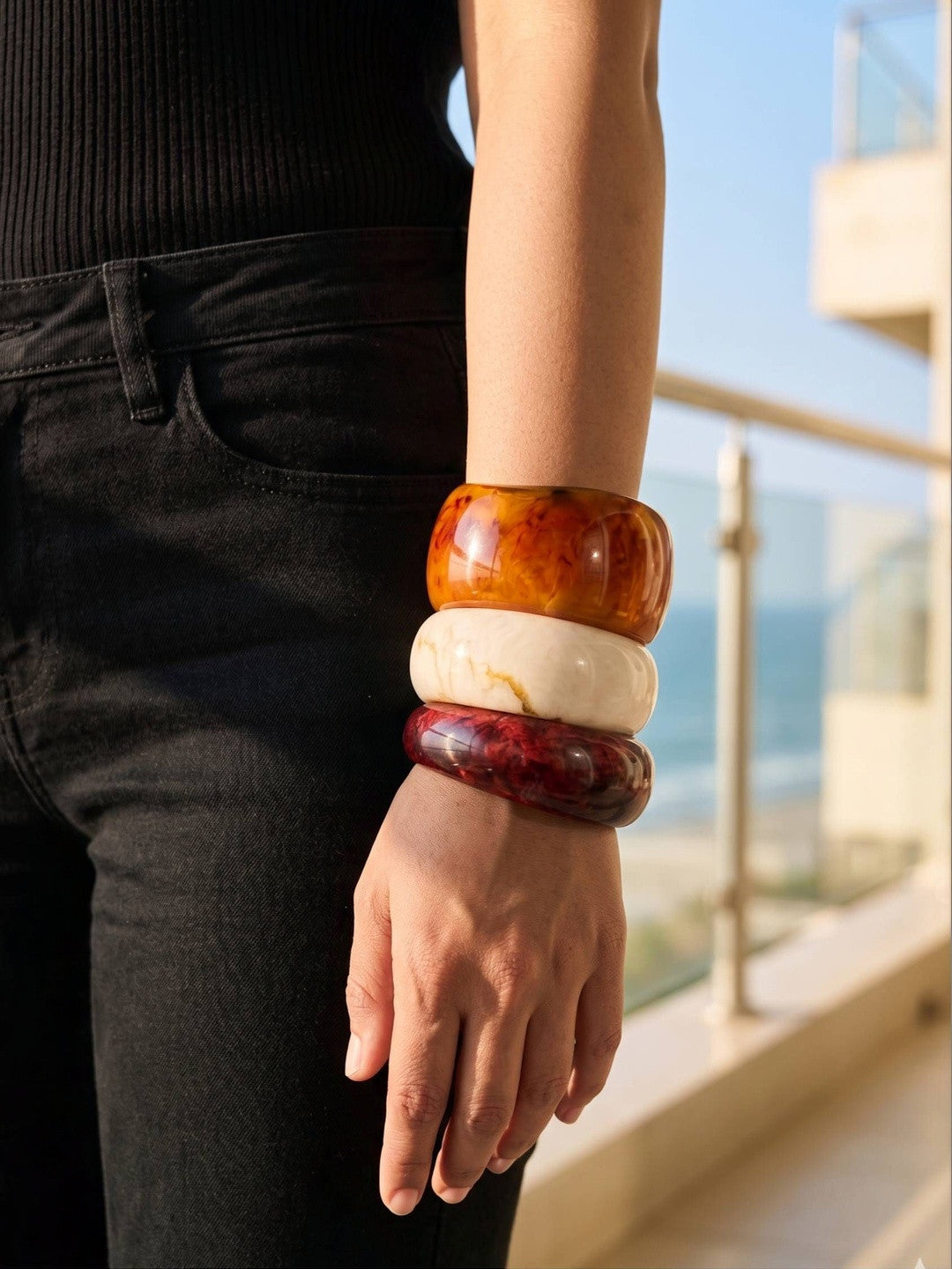 Marble-Finish Resin Chunky Bangles Set of 3