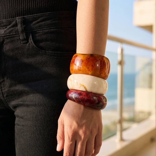 Marble-Finish Resin Chunky Bangles Set of 3