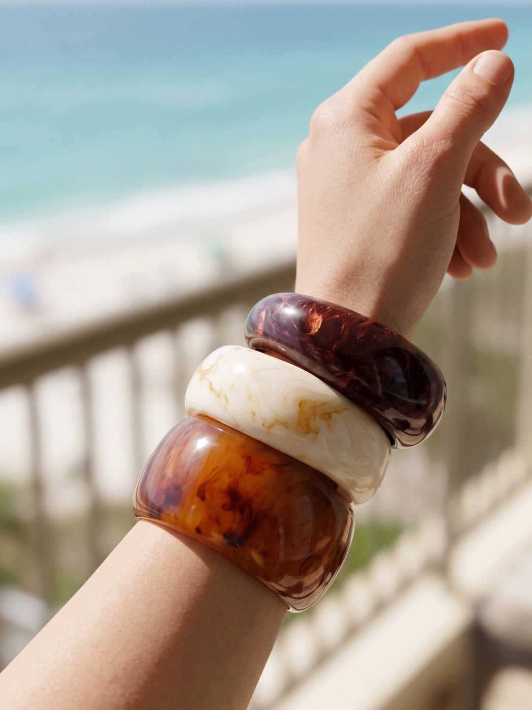 Marble-Finish Resin Chunky Bangles Set of 3