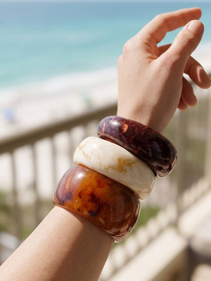 Marble-Finish Resin Chunky Bangles Set of 3