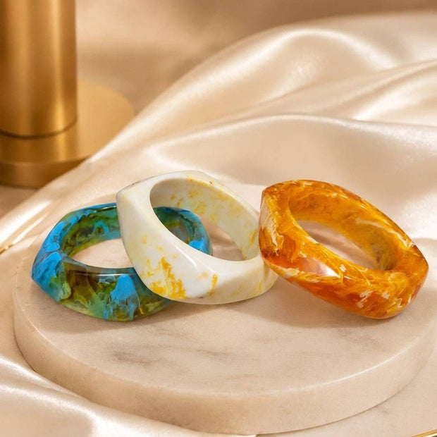 Marbled Resin Bangles for Women Set of 3