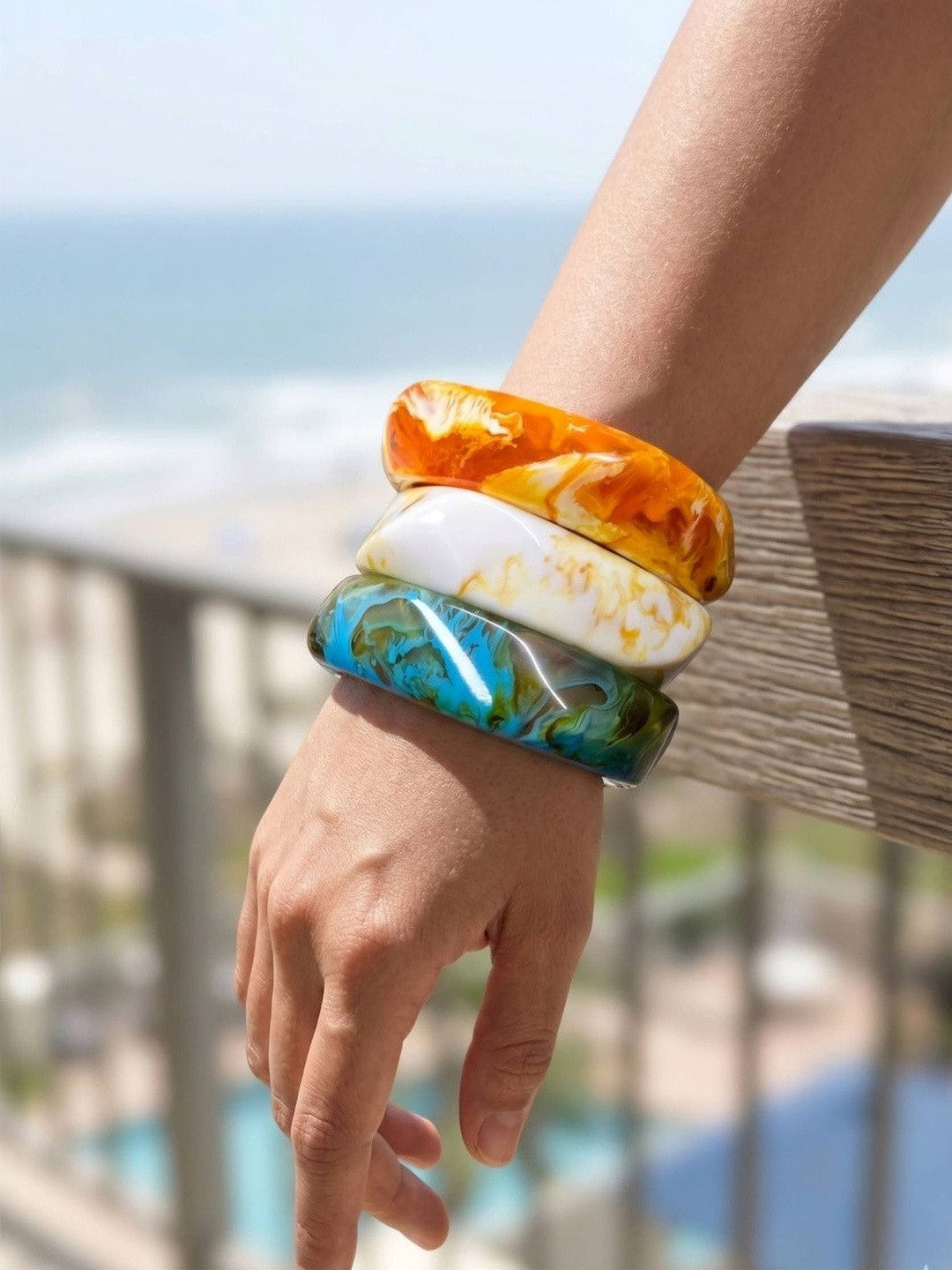 Marbled Resin Bangles for Women Set of 3