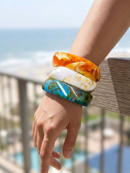 Marbled Resin Bangles for Women Set of 3