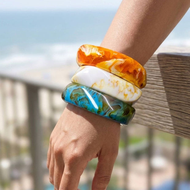 Marbled Resin Bangles for Women Set of 3