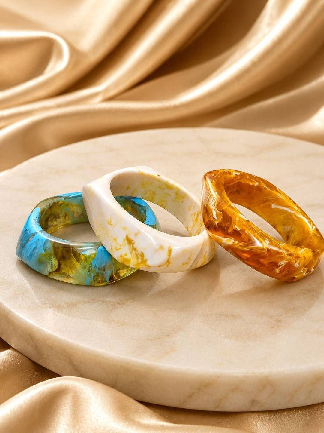 Marbled Resin Bangles for Women Set of 3